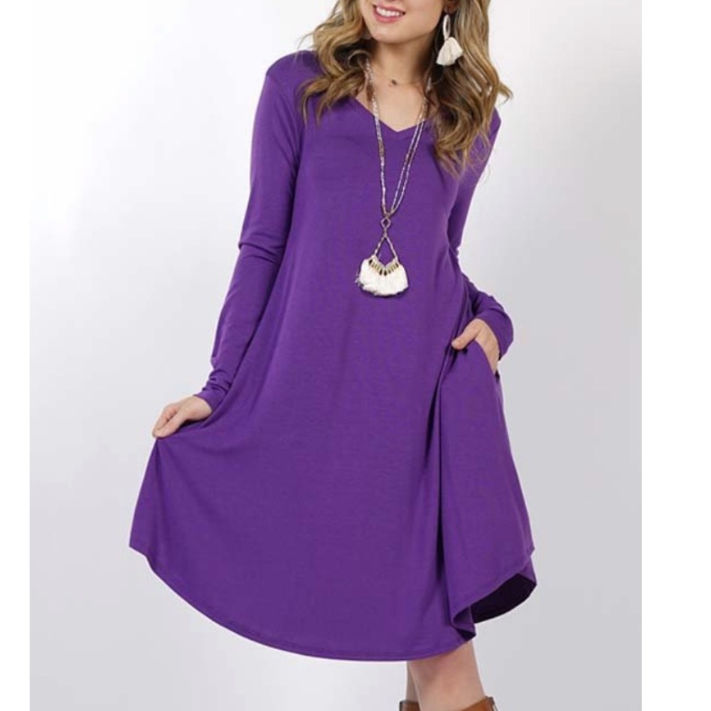 Purple Long Sleeve Tunic Dress